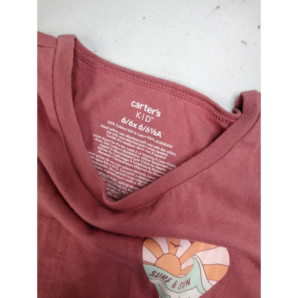 Carters Kid Girls Rose Pink Surf & Sun Graphic Tee and Striped Crop Leggings Set